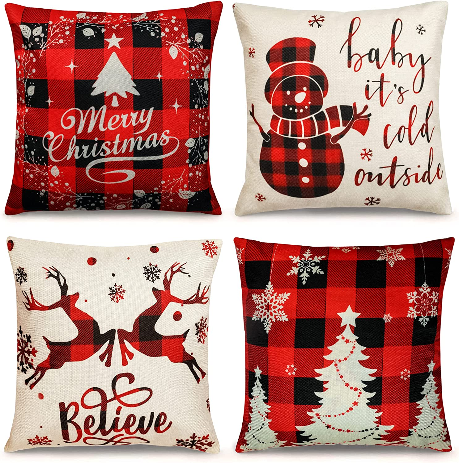 Set of 4 Farmhouse Christmas Pillow Covers 18×18 Inch Holiday Decor-image