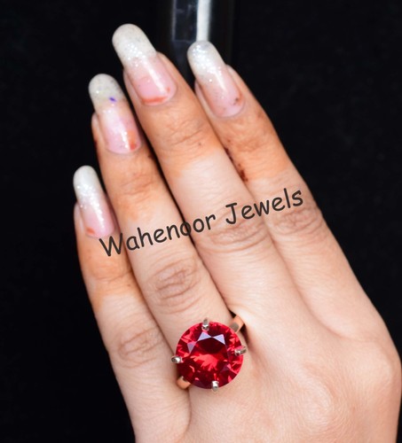925 Sterling Silver Ring Natural Ruby 14 MM Round Wedding Ring CERTIFIED - Picture 4 of 13