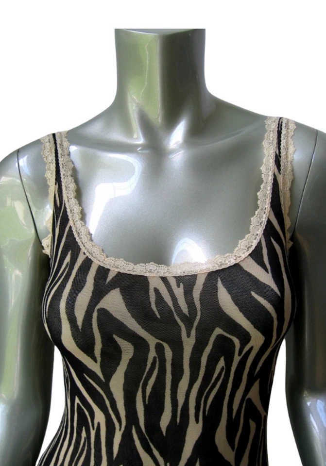 IN023 Cosabella NUEVO Mujeres Celine Estampado Cebra Encaje Transparente Ribete Malla Forrada Camisola Foto 2 de 4