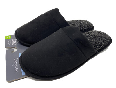 West Loop Men's Memory Foam Scuff Slippers Size M 9/10 Black Indoor/Outdoor NEW