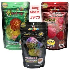 3x Fish Food OKIKO Flowerhorn Head Huncher Quick Red Set Size M 100 g