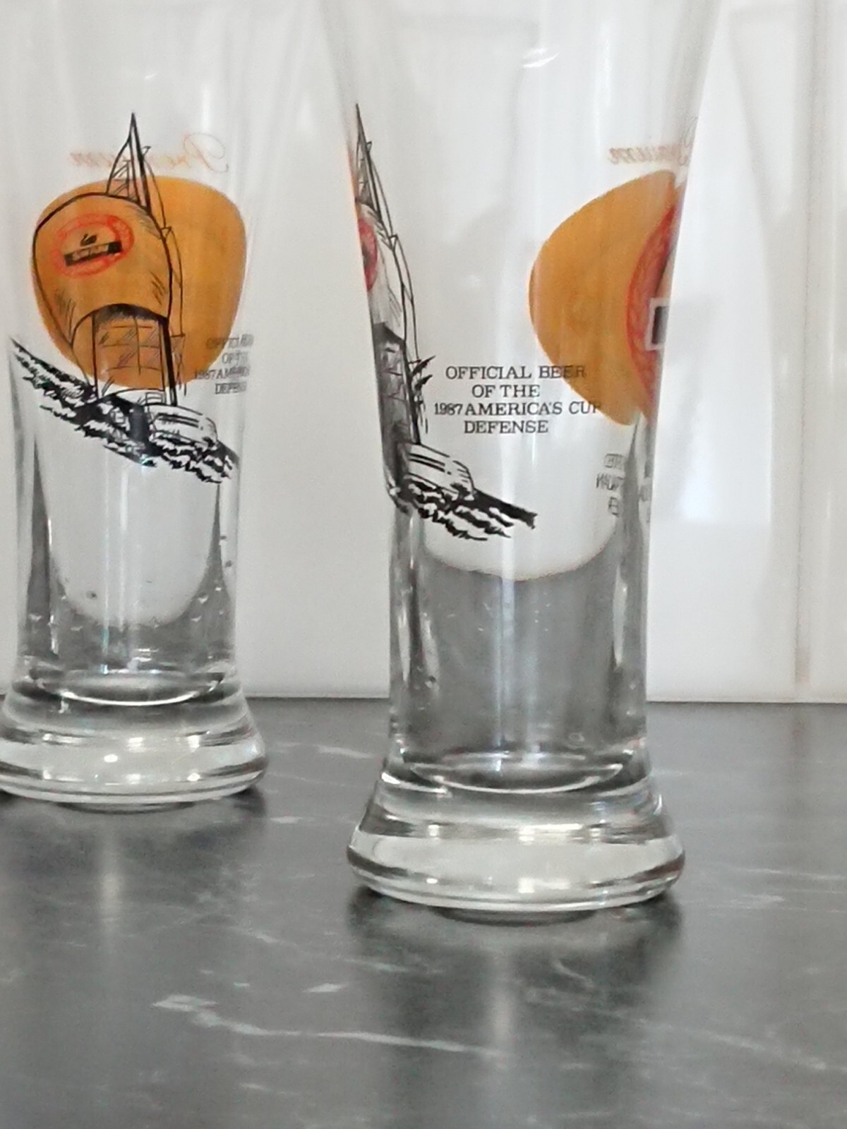 x 4 Vintage Export Swan Lager Beer Glasses 1987 America's Cup Defense