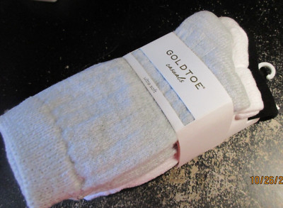 GOLD TOE Casuals Cozy Crew 3 Pack Black White Gray Socks Size 6-9 NWT