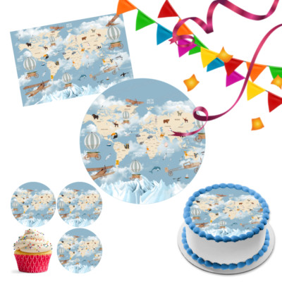 Karte Weltkugel Tortenaufleger Party Deko essbar Geburtstag Feier Cupcake
