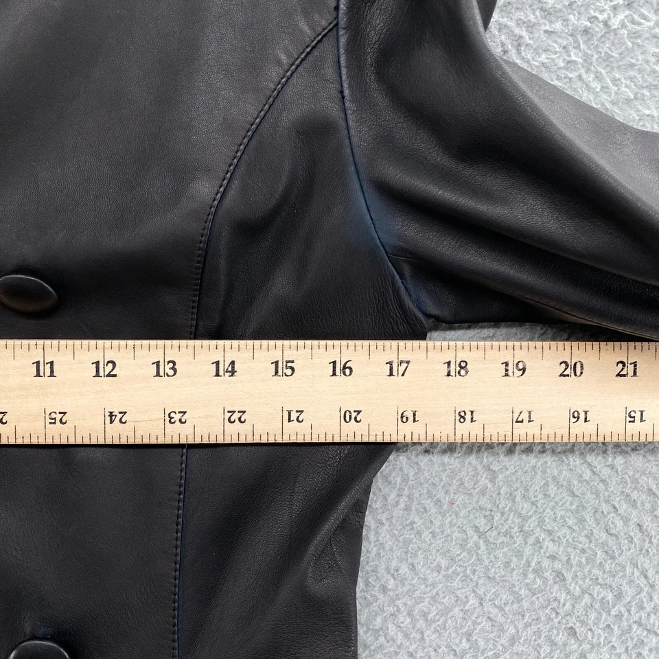 Michael Hoban North Beach Leather Jacket Womens 6 Black Long Sleeve Pea Coat - Image 4 of 4