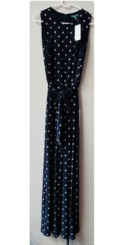 LRL Ralph Lauren Navy W/Tan Polka Dot Stretch Jersey Jumpsuit Romper Size 12~NWT - Picture 3 of 7