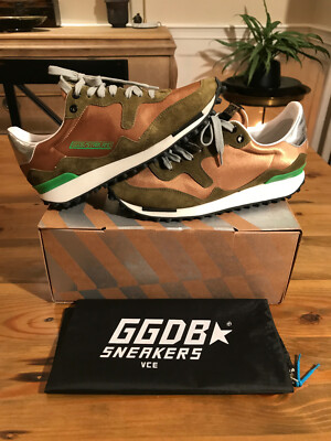 NIB Golden Goose Starland Joggers in Gold Satin Green Suede 