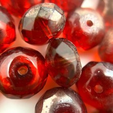 Faceted Blood Red Colored Finish Czech Glass Rondelle Beads 6x8mm RCG67
