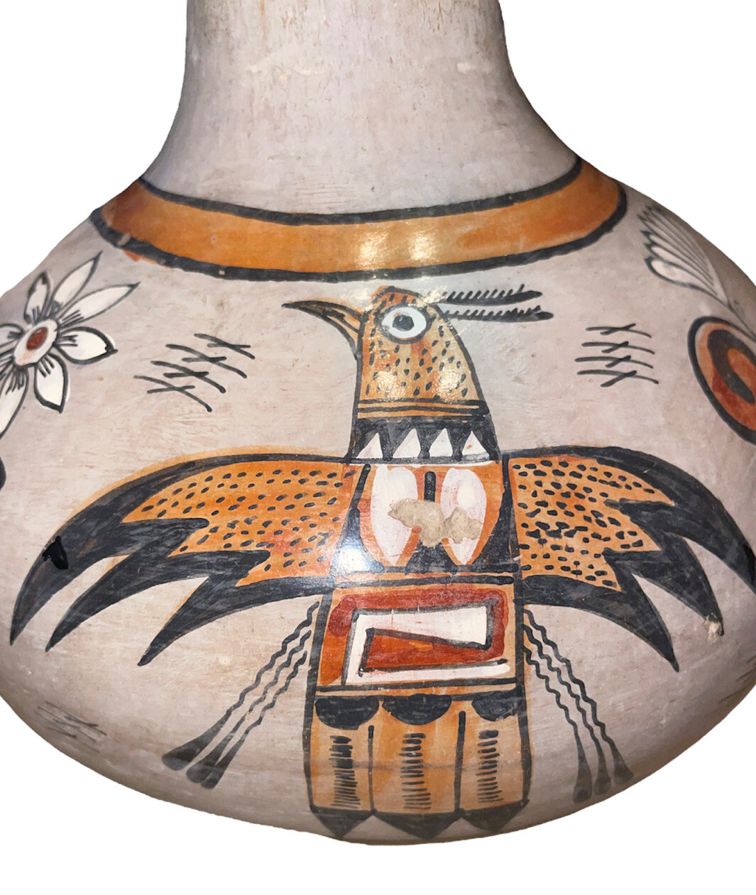 Vtg La Olla Pitcher Mexico Floral Hand Painted signed Mexican Pottery