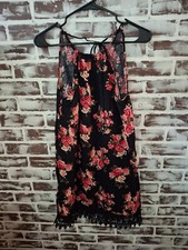 Rue 21 Medium Spaghetti Strap Dress Black Floral Lace Trim Summer Boho Babydoll