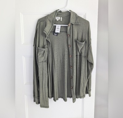 New With Tags BKE Women's Size Small Brushed Rib Knit Oversized Boyfriend Shirt