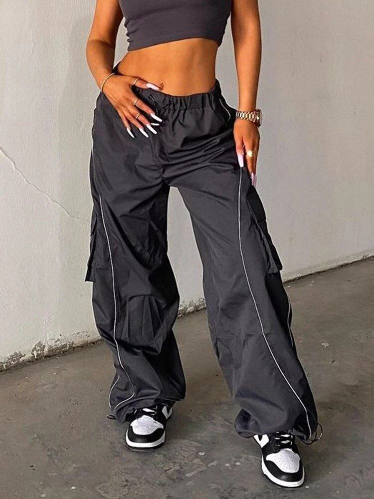 Hippie Baggy Women Trousers Side Pockets Casual Loose Wide Leg Cargo  Sweatpants