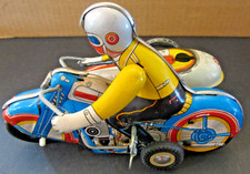 Vintage Wind-Up Motorcycle  Side Car Tin Lithograph Toy China 605
