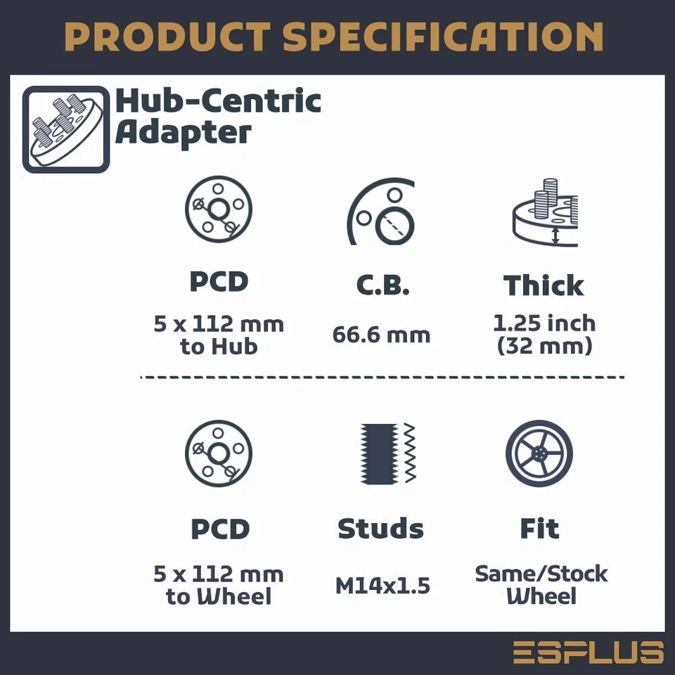 2x 1.25" Mercedes 5x112 66.6mm Hub Centric Wheel Adapter Spacer M14x1.5 Stud - Image 3 of 4