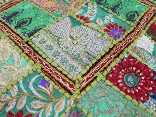 Mint Green Patchwork Pillow Cover Embroidery Handmade Cotton Large Cushion Cover - Picture 5 of 6