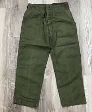 Vintage Military Fatigues Vietnam Era OG-107 Green 32x29 Button Fly Trousers