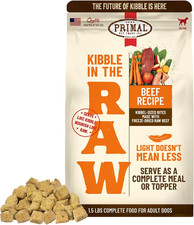 Primal Kibble in the Raw, comida liofilizada para perros, carne de res, cuchara y sirve, hecha con