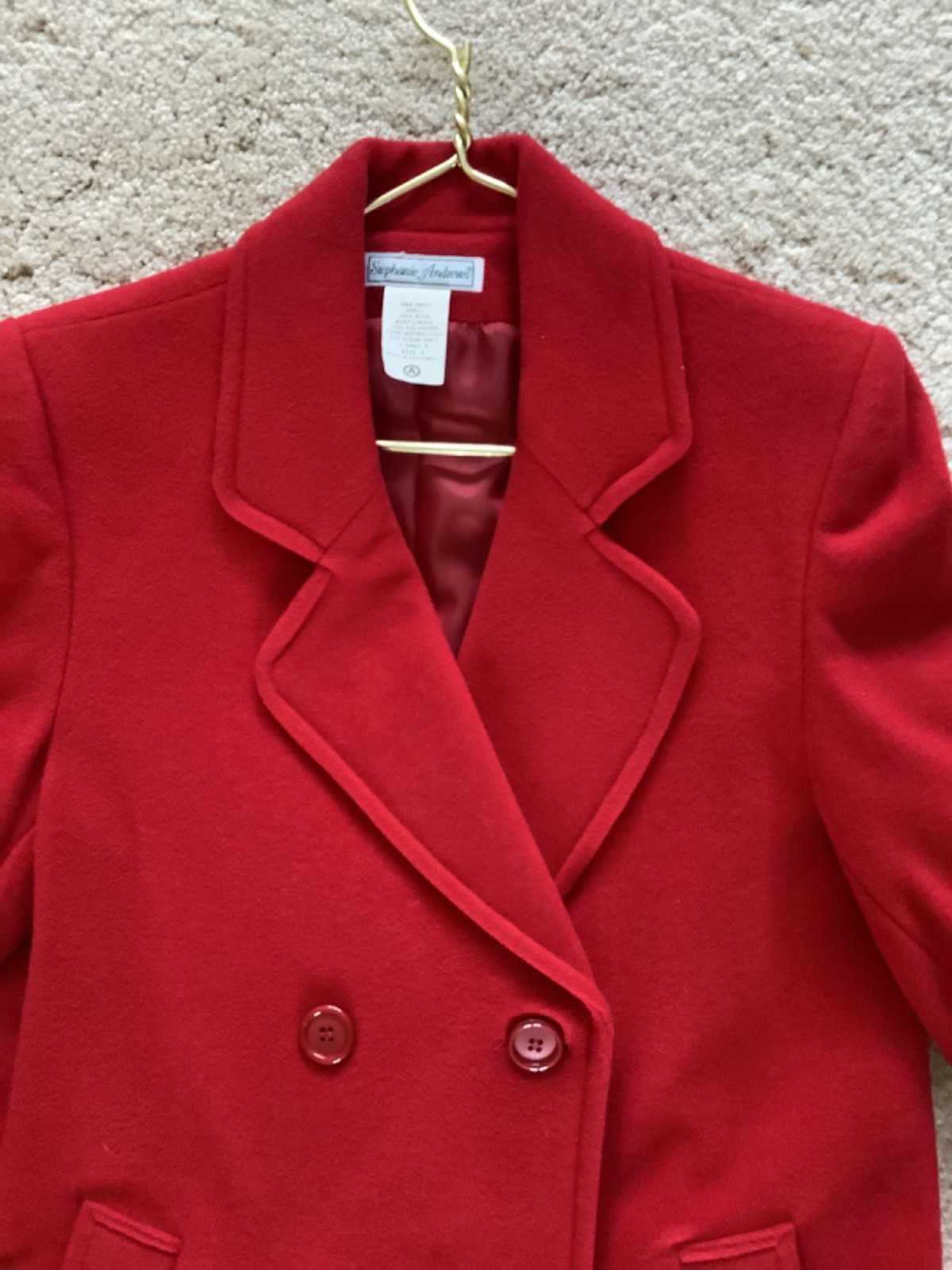 WOMENS SOLID RED 100% WOOL DOUBLE BREASTED OVERCO… - image 3