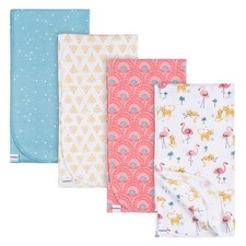 Gerber Baby Girl's 4 Pack Animal Geo Flannel Receiving Blankets NEW