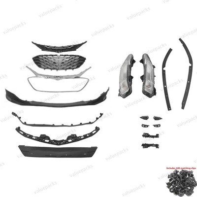 17PC For Malibu 2019-2024 Bumper Upper Lower Chrome Grille Fog lamp Bezel  Kit