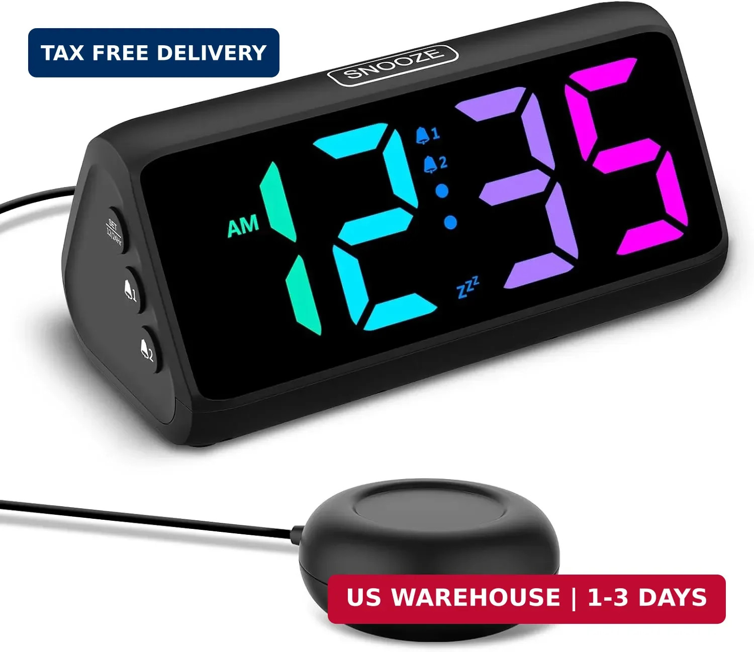 For Heavy Sleepers With Bed Shaker, Dual Alarms, Snooze, Rgb