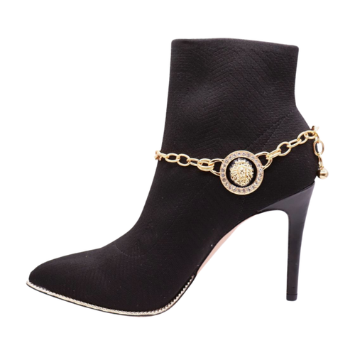 Women Gold Metal Chain Boot Bracelet Shoe Lion Head Coin Double Sided Charm SET - Photo 14/24