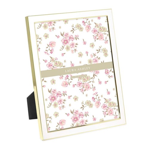8x10 White Enamel Picture Frame, Gold Metal Edge with Easel, for Countertop, ...