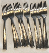2 Wallace "Riverbed" Stainless Hammered Glossy 18/10 Salad Forks 7 1/4 In