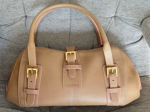 Loewe Senda Leather Shoulder Hand Bag Beige Pink Gold W40cm H18cm Vintage Rare