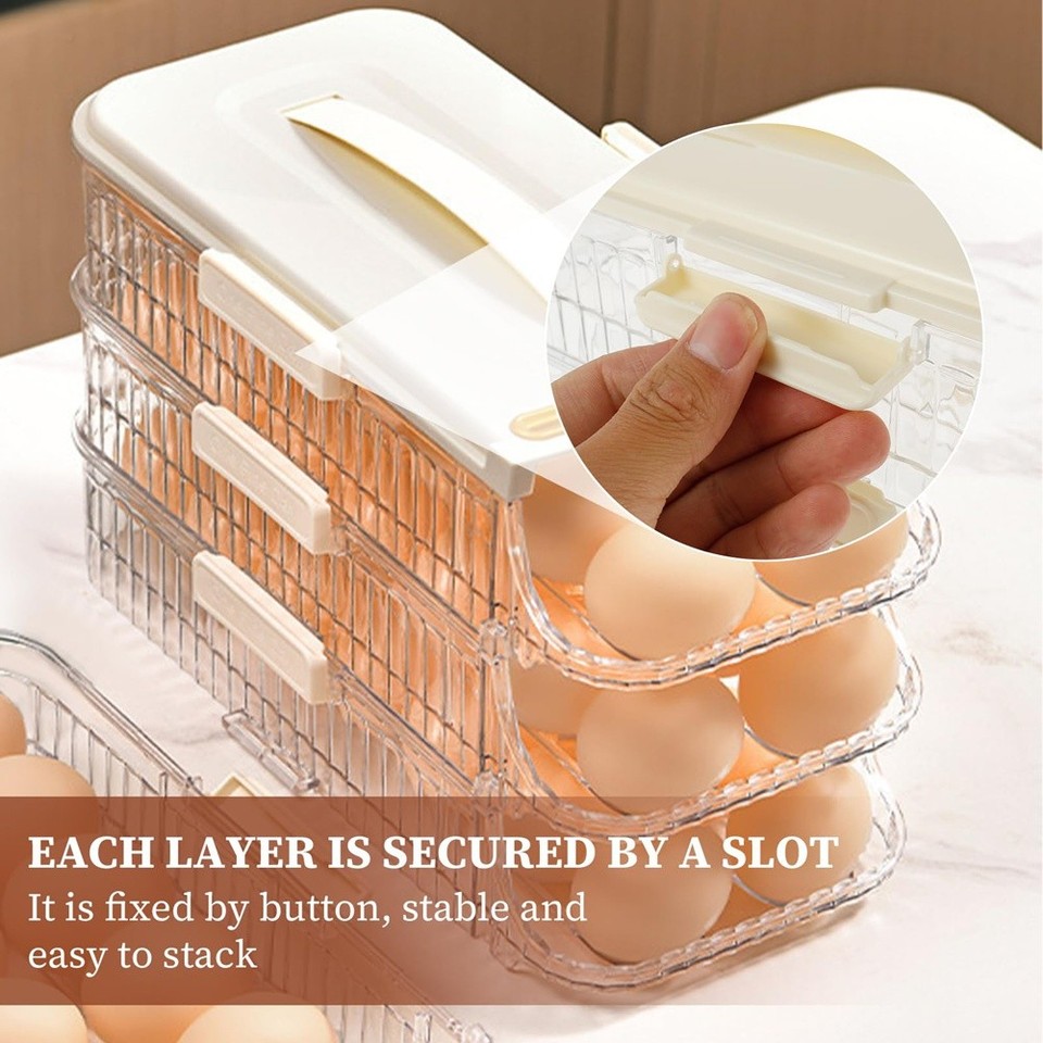 WOHPNLE Eierhalter Für Kühlschrank - 3-stöckiger Umklappbarer Eier-Organizer Transparent