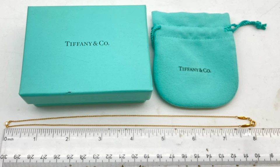 Ожерелье с бриллиантами Tiffany & Co. в ярдах 1P 0,05 карата 16 дюймов 1,8 г желтое золото K18 750 - Изображение 3 из 4