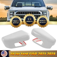 White Side Door Wing Mirror Cover Cap For 2021~2024 Ford F-150 W/Turn Signal Cut