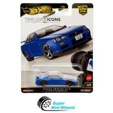 Hot Wheels Premium Nissan GT-R V-Spec II BNR34 Blue Car Culture Timeless Icons