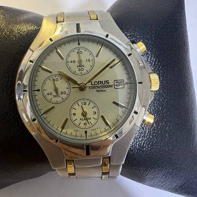 Lorus Watch Chronograph Alarm Men s Two Tone Quartz Date 100M Wristwatch