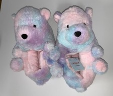 New Cat and Jack Rainbow Tie-dye Plush Bear Slippers Kids Medium 2-3
