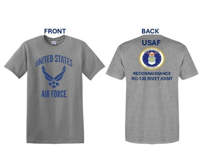 AIR FORCE* RC-135 RIVET JOINT* RECONNAISSANCE *USAF 2-SIDED SHIRT. USAF LICENSED