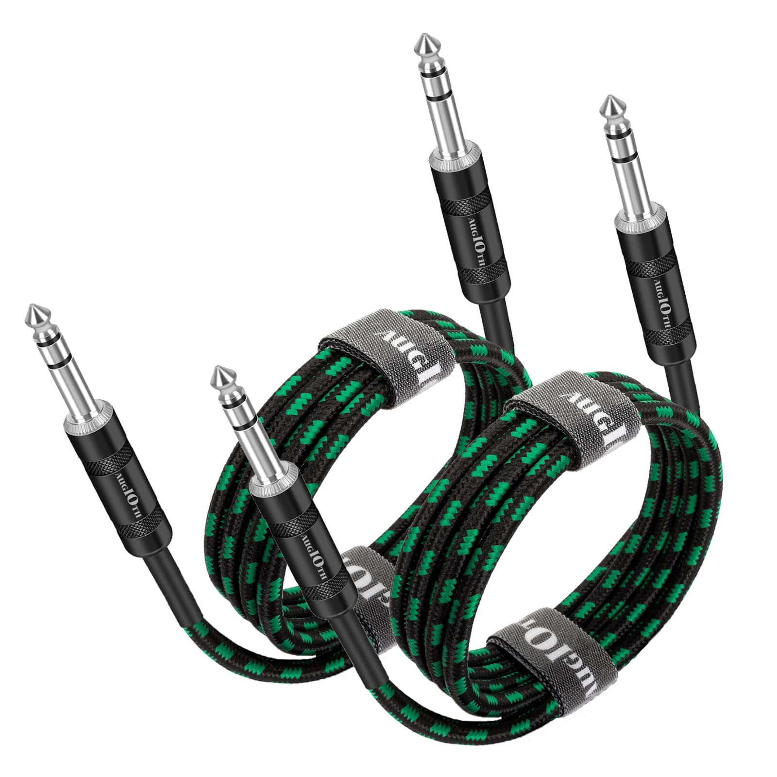 1/4 TRS To TRS Cable 6.35mm Stereo Green Braided Balance 15ft 4.5m 2 PCS