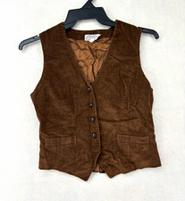 The Villager Brown Corduroy Western Vest Button Front Lined Pockets 1970s