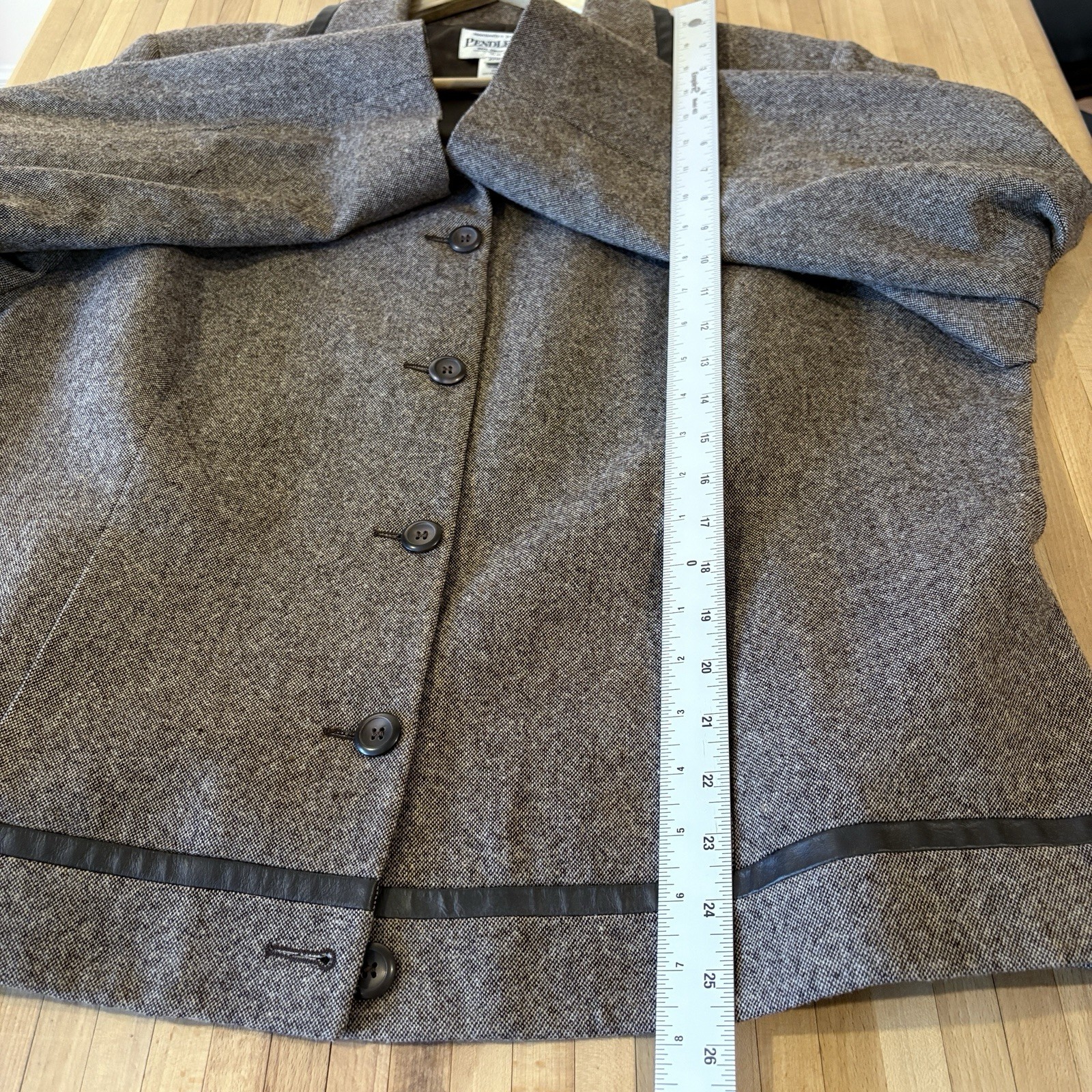 Pendleton Brown Wool Jacket Blazer Leather Women … - image 10