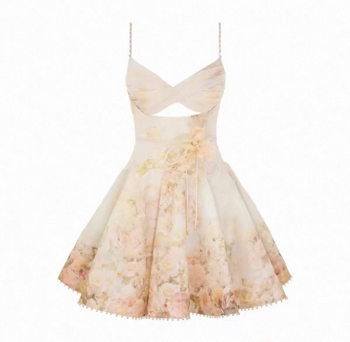 zimmerman beige dress Zimmermann Ivory Floral Printed Ramie Long Sleeve Dress M