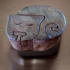 Cat Shaped Wooden Mind Bender Puzzle With 2 Compartments. Matr Boomie India