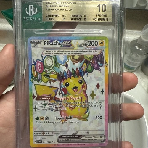 🔥Pop 7🔥Pikachu EX 219 Surging Sparks Ultra Rare BGS 10