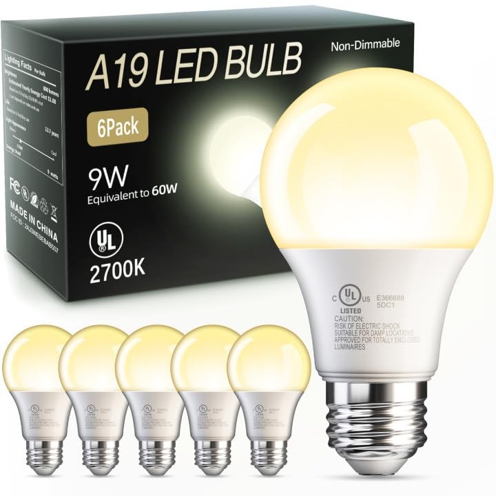 6 Pack A19 LED Light Bulbs, 60 Watt Equivalent LED Bulb, Sof