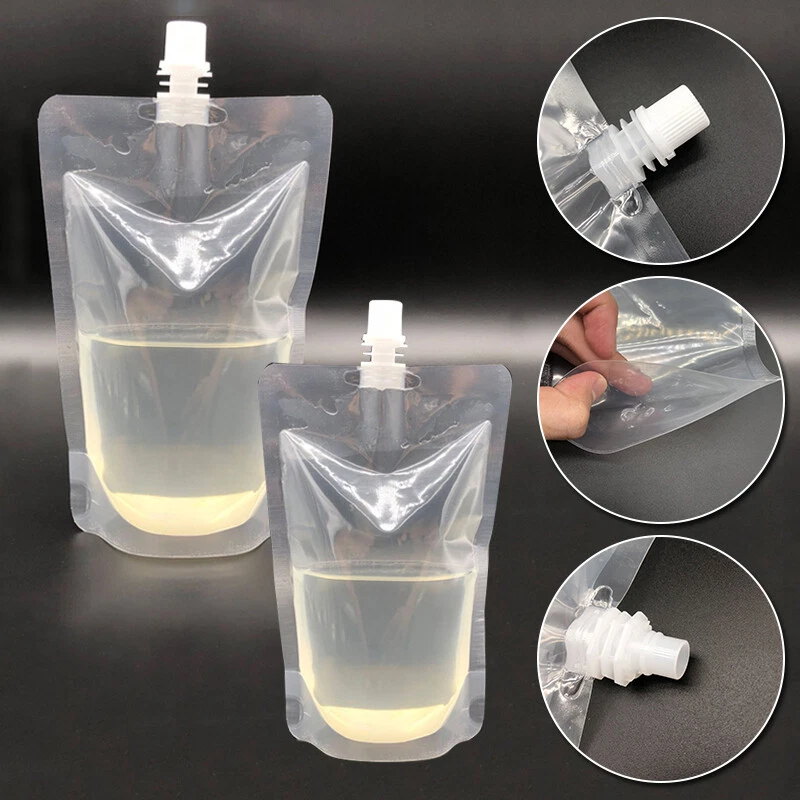 10Pcs 100-500ml Plastic Stand-up Drink Bags Spout Pouches For Liquid Juice  Milk