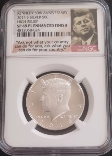 2014-S Silver Kennedy Half Dollar High Relief SP 69 PL Enhanced Finish....