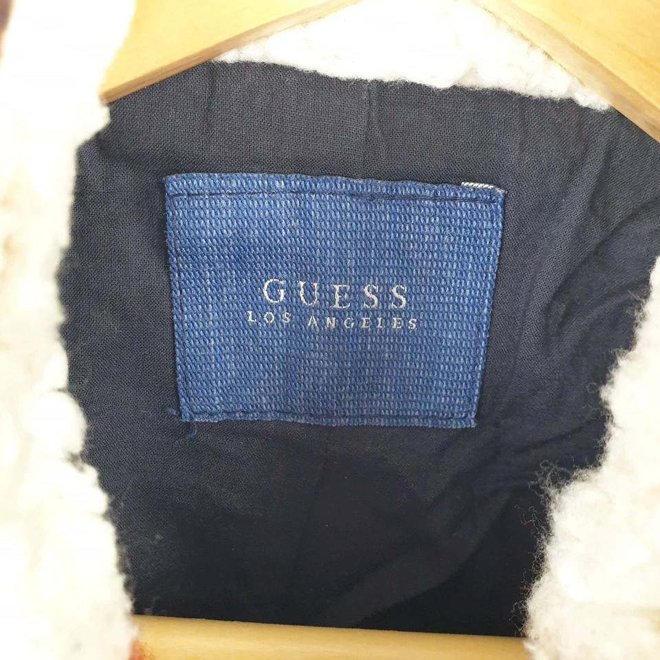 Guess матовый хлопок куртка женщин XXL оранжевый синий чек высоты шеи Shacket - Изображение 4 из 4