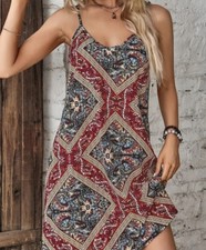 Ethnic Print Multicoloured Spaghetti Strap Dress - Size 18 - New