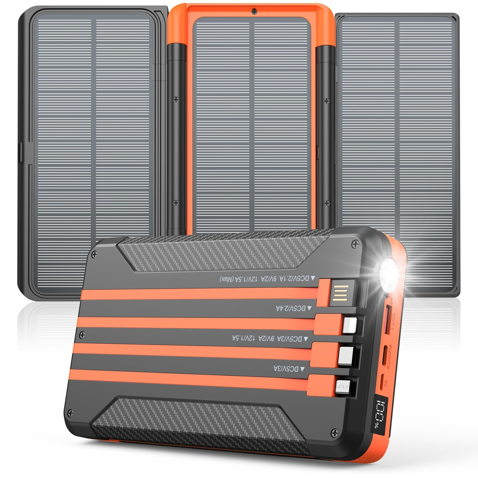 Power Bank Solar Charger 46800mAh Built in 4 Cables 3 Foldable Solar Panels, ...