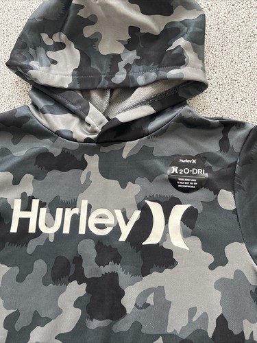 Hurley Hoodie Boys Youth Large Grey Camo H20 Dri Pullover Sweatshirt NEW 12/13yr - Picture 3 of 13