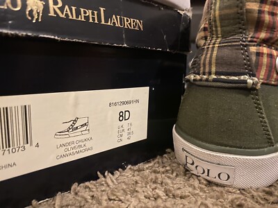 Polo Ralph Lauren Mens Size 8D Green Madras Plaid Lander 